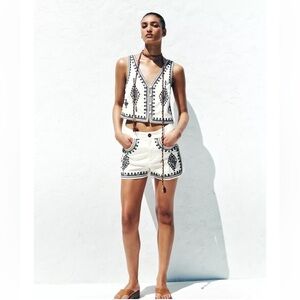 Zara Embroidered Linen Shorts